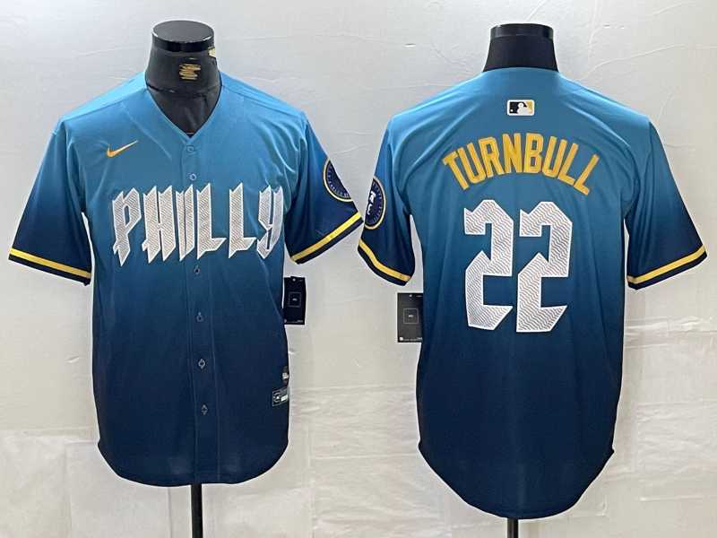 Mens Philadelphia Phillies #22 Spencer Turnbull Blue 2024 City Cool Base Jersey
